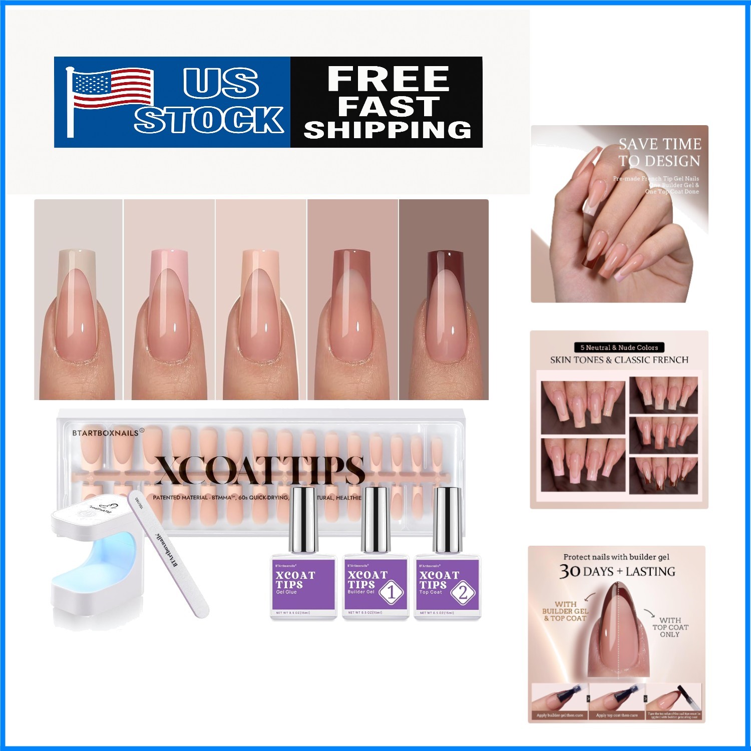 XCOATTIPS All-in-One Nail Kit – 30 Days Long-Lasting French Tips Combo