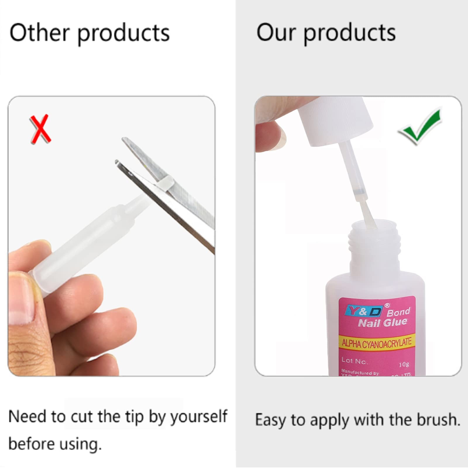 10PCS Brush on Glue for Acrylic Nail Tips, Long Lasting Adhesive Super Bond (…