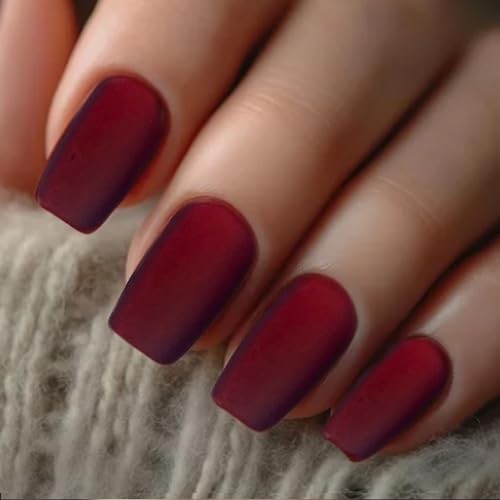 Wine Red Fake Nails Square Press on Nails Short Square (Pack of 30) Style 26
