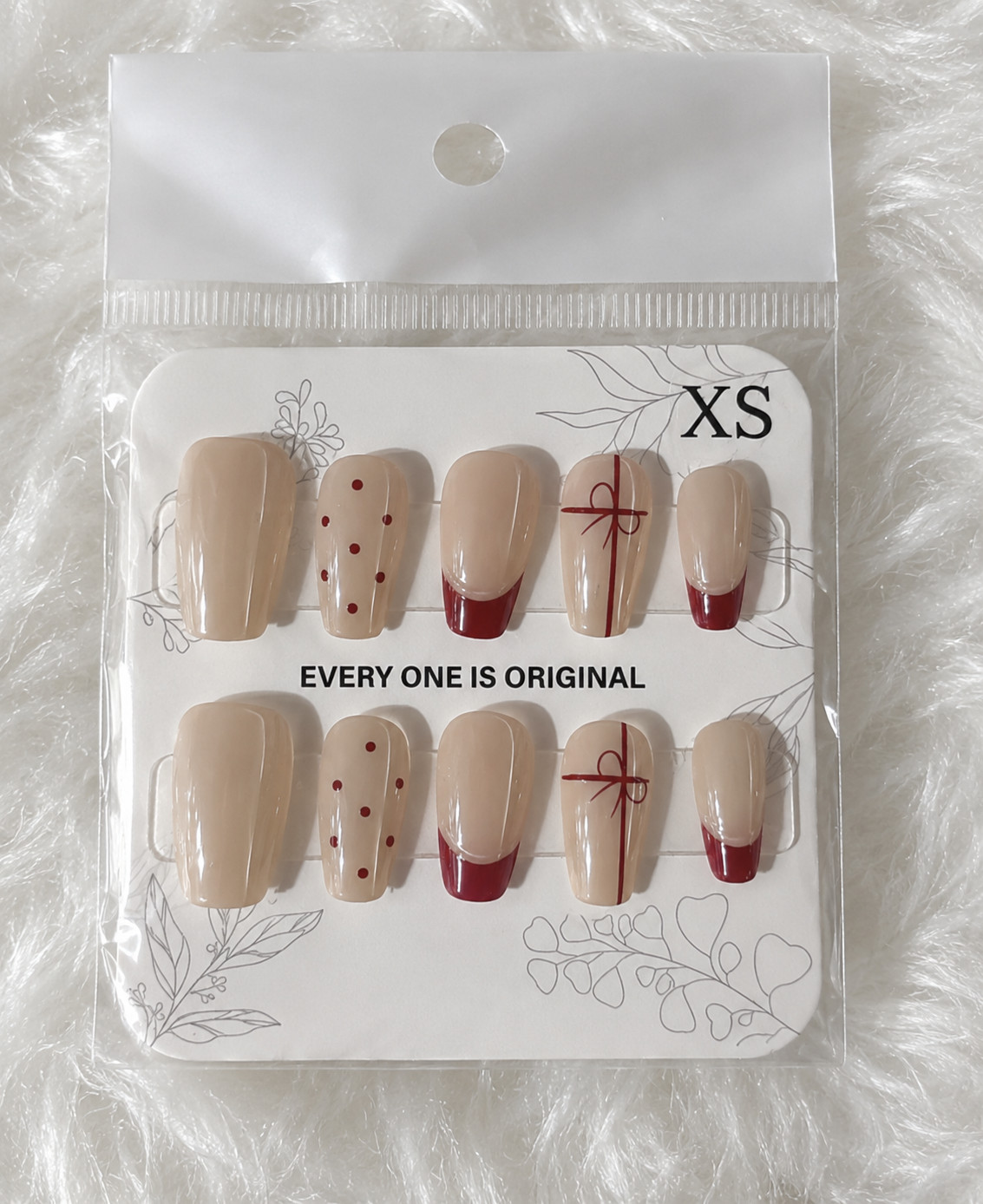 Warm Nude Red French Tip Coffin Press-On Nails – Extra Small