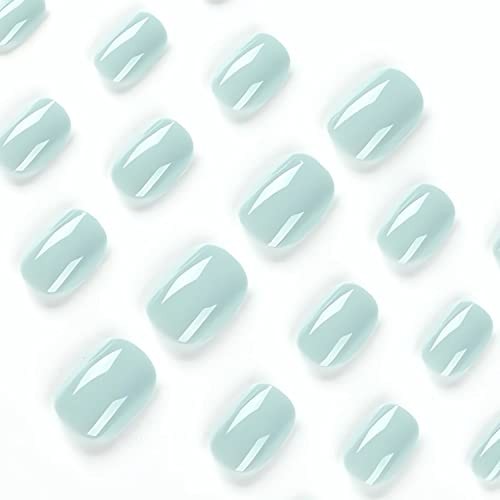 24Pcs Square Press on Nails Short Fake Nails Mint Green False Nails Green A1