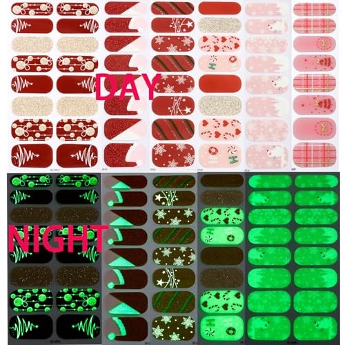 6 Sheets Christmas Nail Wraps Full Stickers Glow in The Darkness Nail Color 19