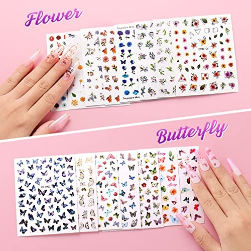 30 Sheets Nail Art Stickers Colorful Butterfly Flower 3D Self-Adhesive Nail