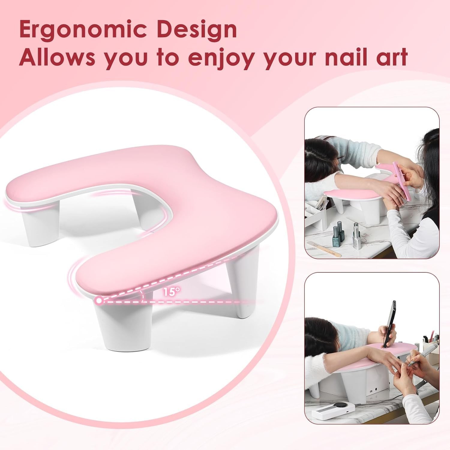 Arm Rest for Nails Tech – U-shaped Manicure Nail Hand Rest Pillow Cushion, Bi…