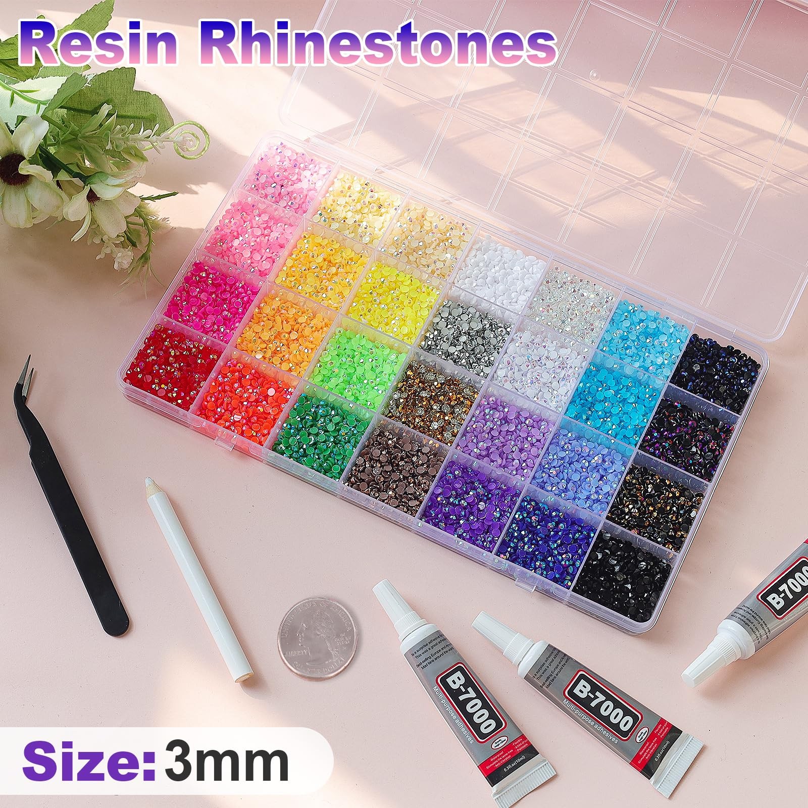 40000Pcs 28 Colors Resin Jelly Rhinestones for Bedazzling, Multicolor 3mm Fla…