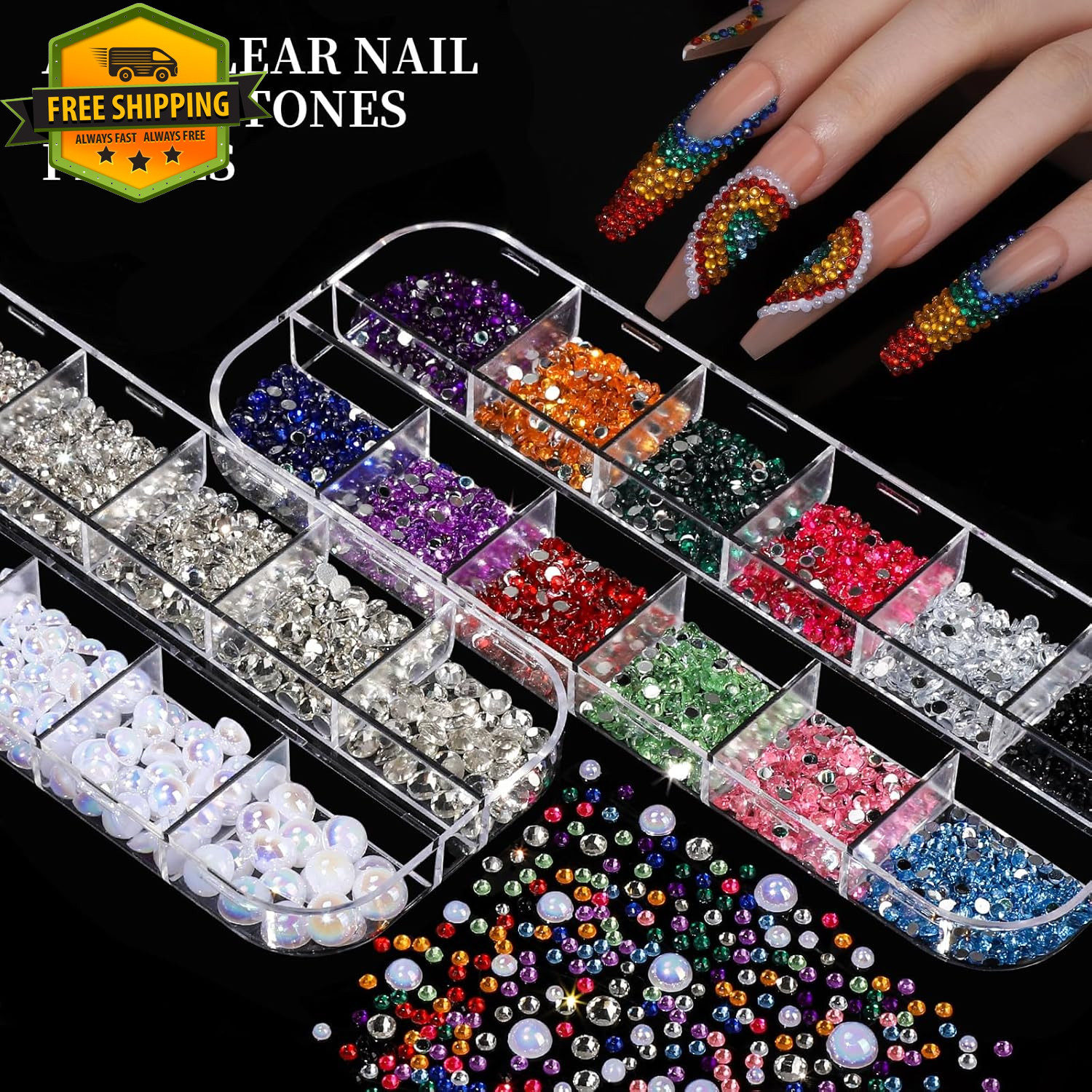Nail Rhinestones Charms Kit 8 Box Colorful Flatback Gems For Nail Art DIY Crafts