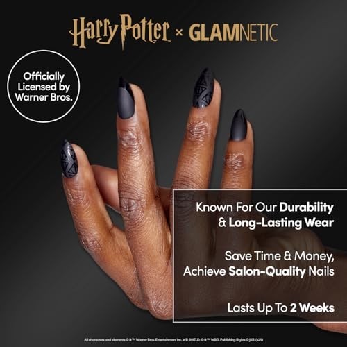 Deathly Hallows Press On Nails – Black Almond Matte & Glossy Finish | 30 Nail Ki