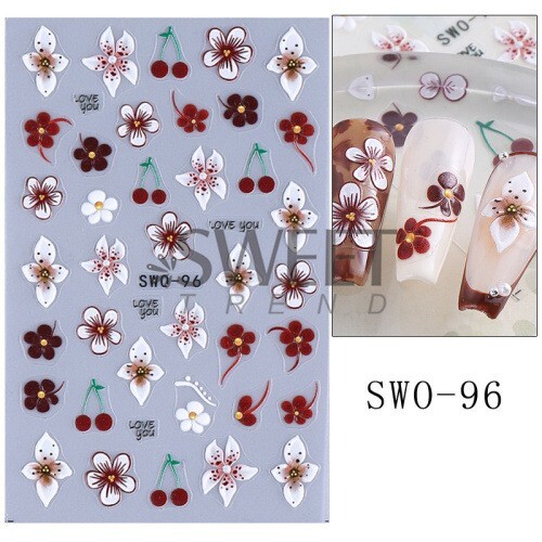 Hibiscus Lily Colorful Petal Floral Textured Matte Nail Art Flowers Decals NH29