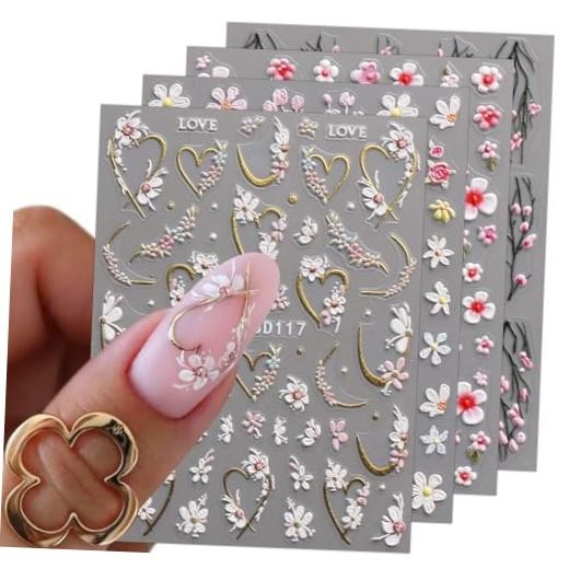 3D Embossed Flower Nail Art Stickers Decals Self-Adhesive 5D Spring Summer