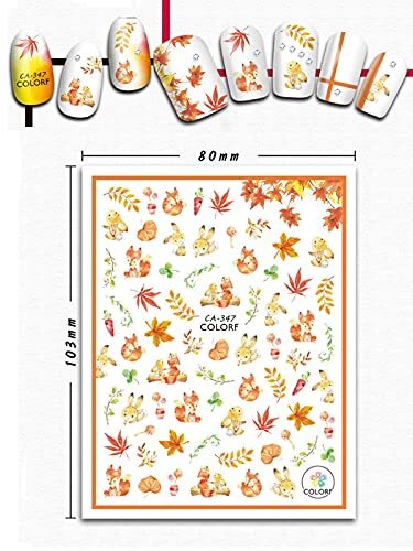 12 Sheets Fall Nail Art Sticker Decals, Self Adhesive Maple Leaf-12 Sheets