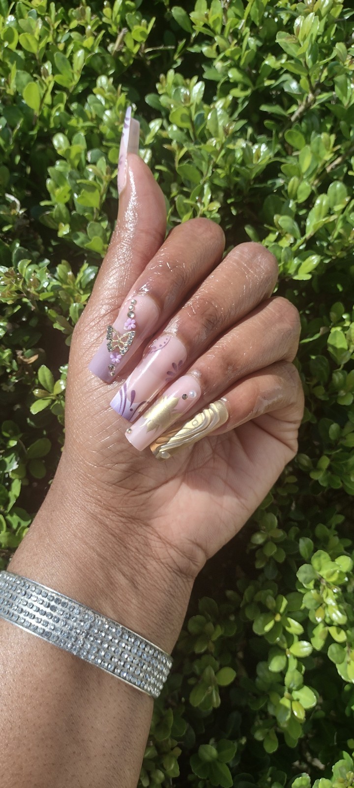 Purple Butterfly Long Press On Nails Glue Included