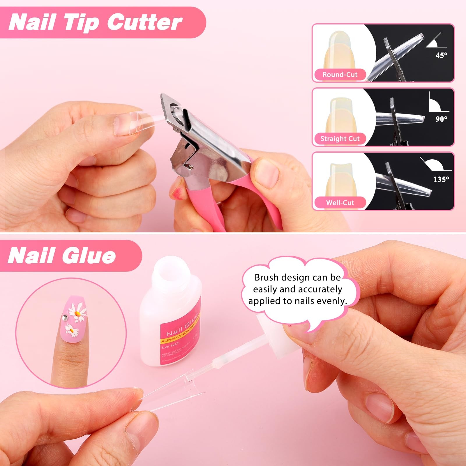 600PCS Clear Coffin Nail Tips Set – L,M,S, French Half Cover