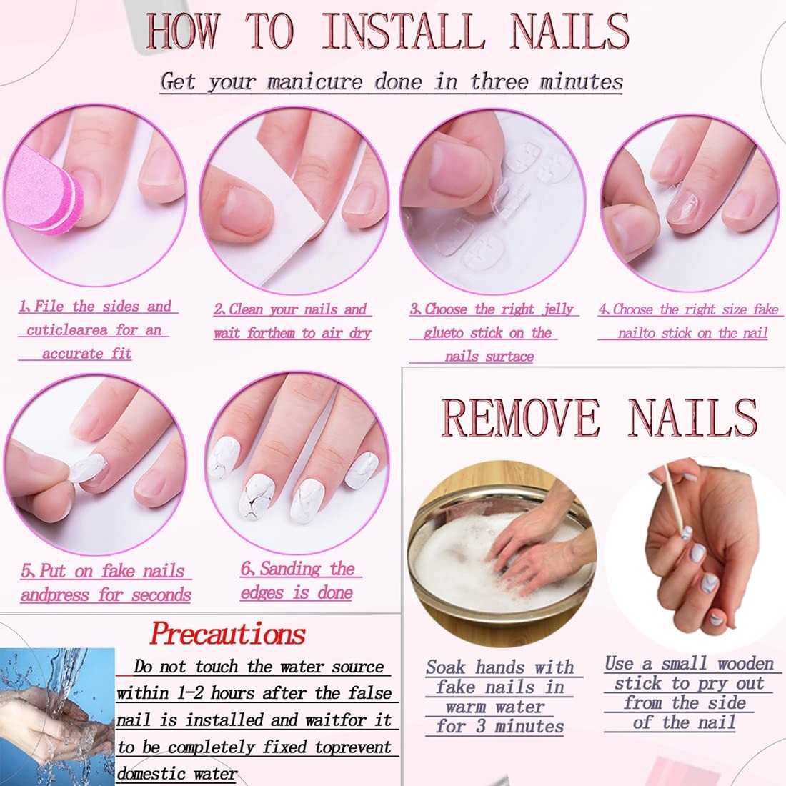 RUOKEXIN Long Press on Nails Pink Ombre General,20, Curved Style-C8C26