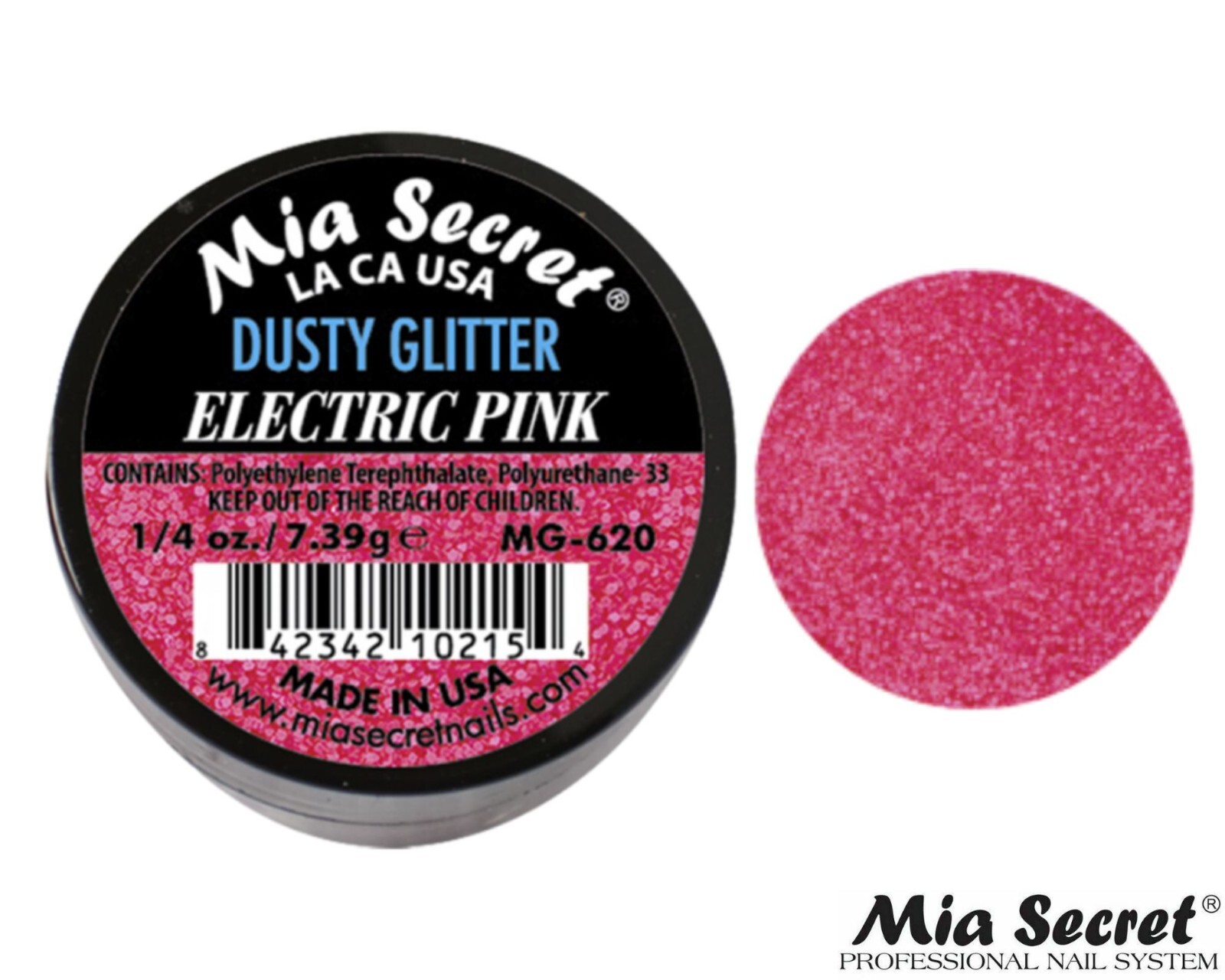 MIA SECRET Nail Art Powder 1/4oz- Electric Pink (DUSTY GLITTER)