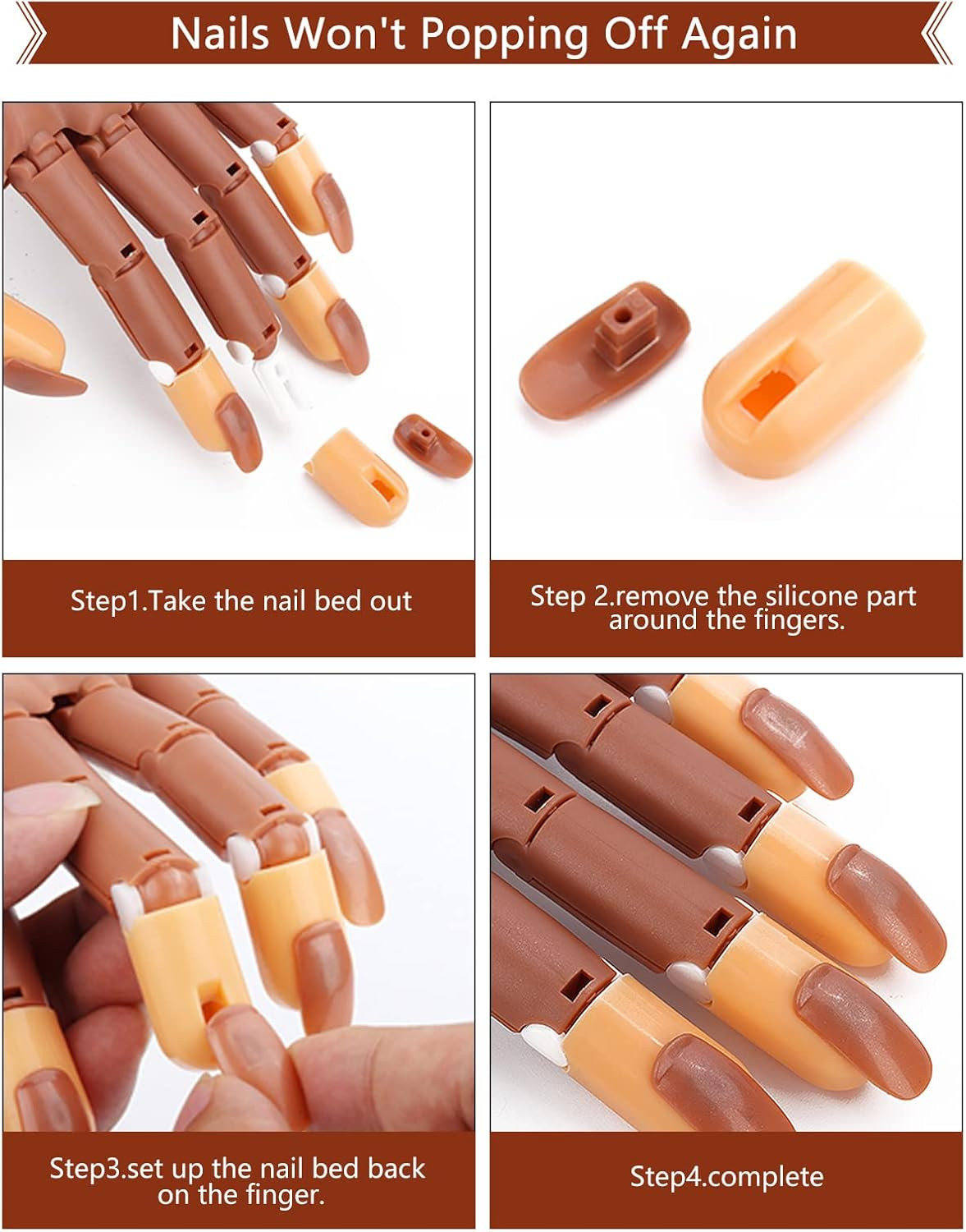 Practice Hand for Acrylic Nails,300 Pcs Nail Tips Flexible Training Ha
