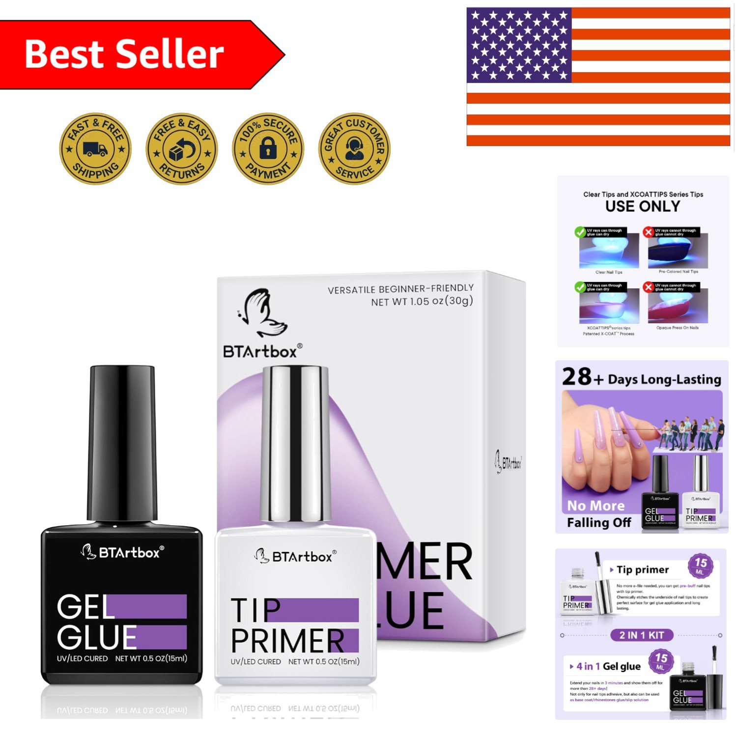 4-in-1 Nail Glue & Primer Duo – 2 x 0.5 Fl Oz for Exceptional Nail Extensions