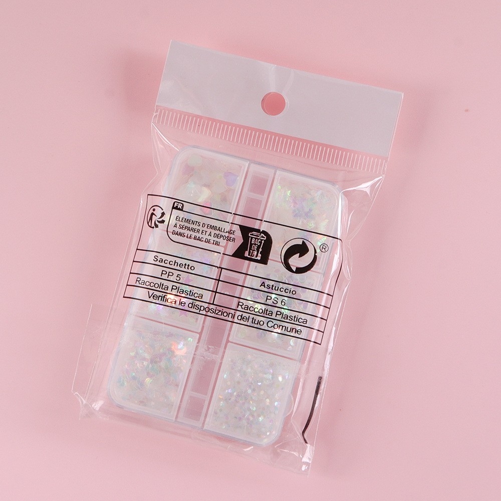 6 Grids Nail Art Glitter Sequins Star Moon Heart Butterfly DIY Nails Decoration