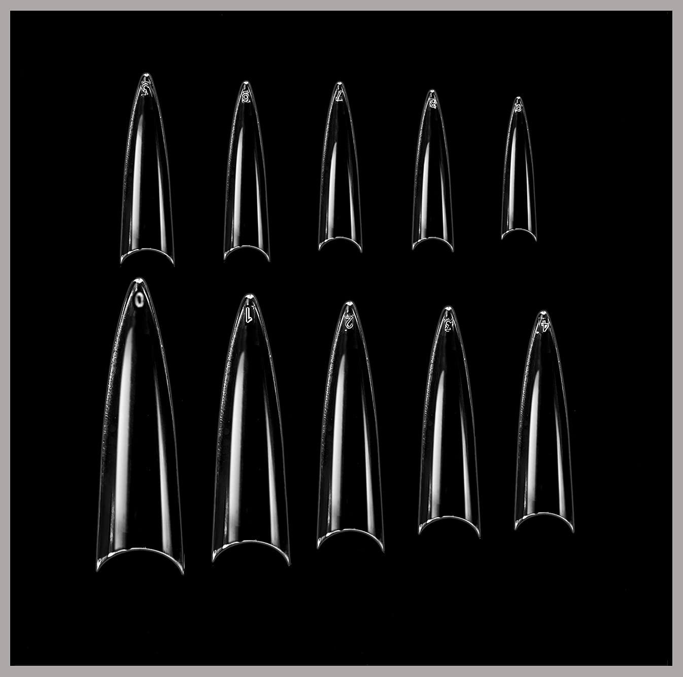 Acrylic Clear Extra Long Stiletto 500PCS 10 Sizes False Gel Nail With Plastic…
