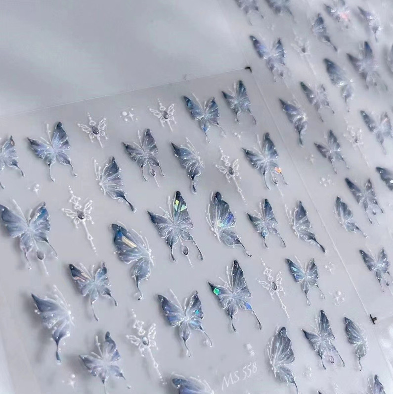 Aurora Butterfly Nail Art Sticker Pink Blue Jelly Shell Finish Self-Adhesive NH7