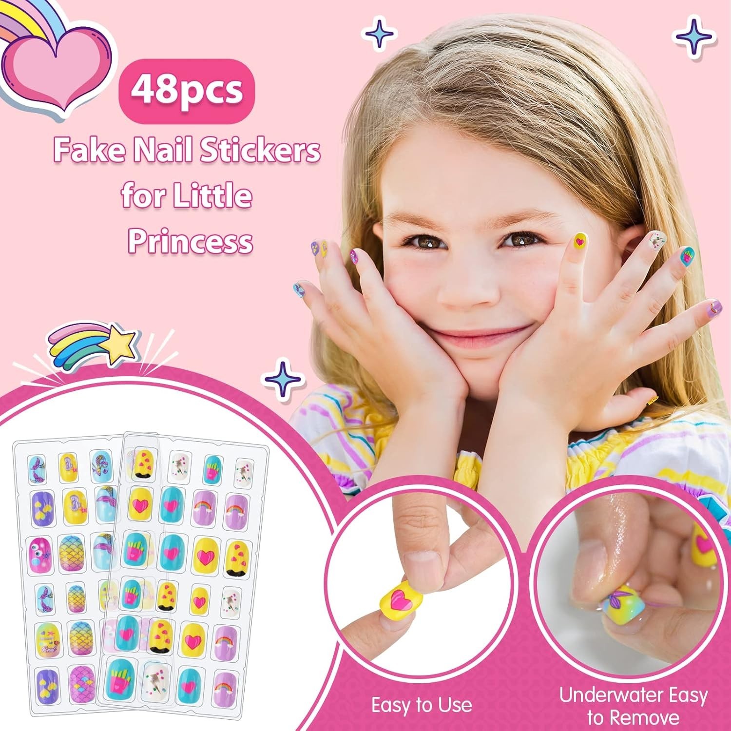 BATTOP Kids Nail Polish Set Nail Art Kit Dryer Glitter Gift Ages 6-12 Pink