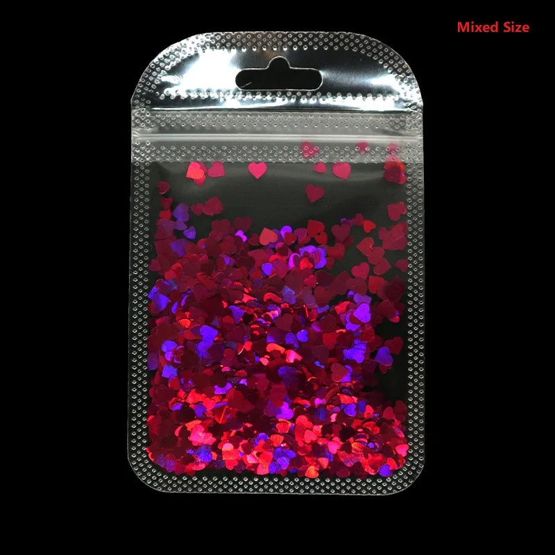 2g Holographic Nail Art Glitter Shiny Sweet Love Red Heart Flakes Sequins 3D Nai
