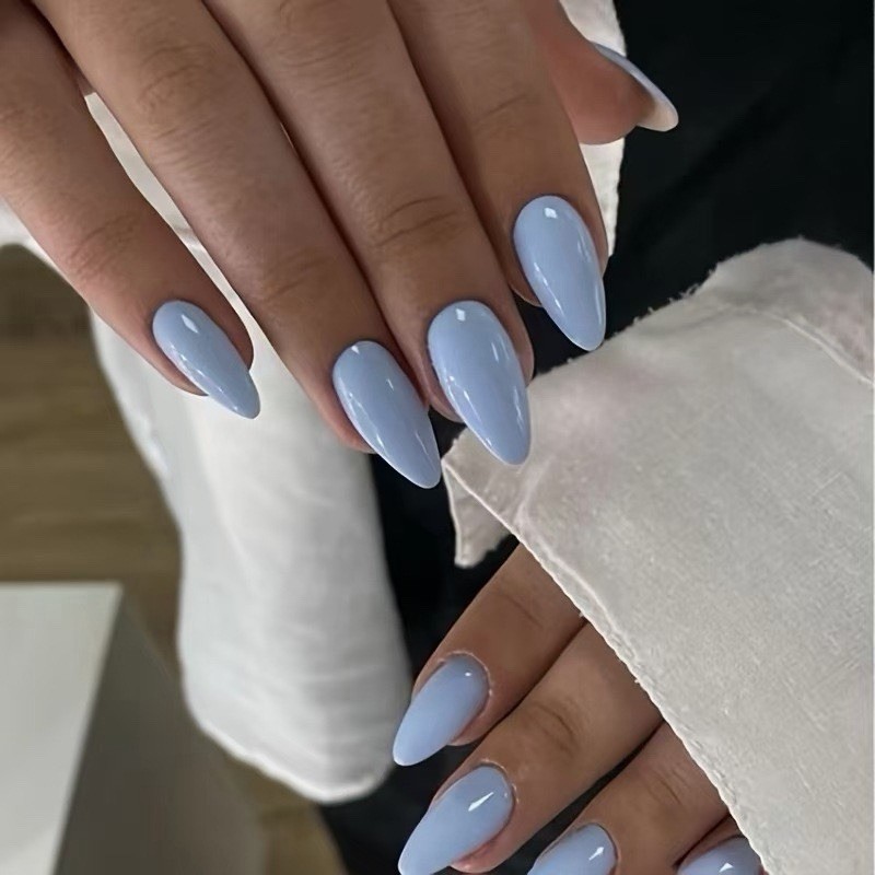 24pc Light Blue Press On Nails | Long Almond | Reusable with Tools