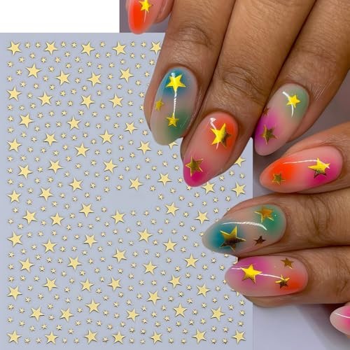 8 Pcs Star Nail Stickers 3D Self-Adhesive 3D Shiny Stars Glitters Nail star