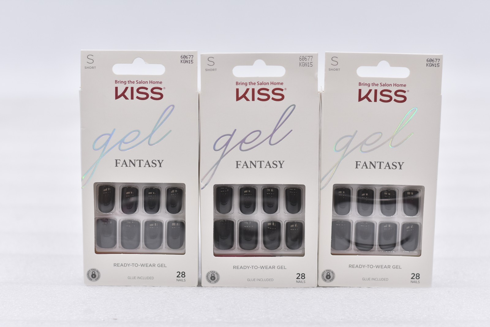 Lot of 3 Kiss Gel Fantasy KGN15 Short False Nails – 28 Nails