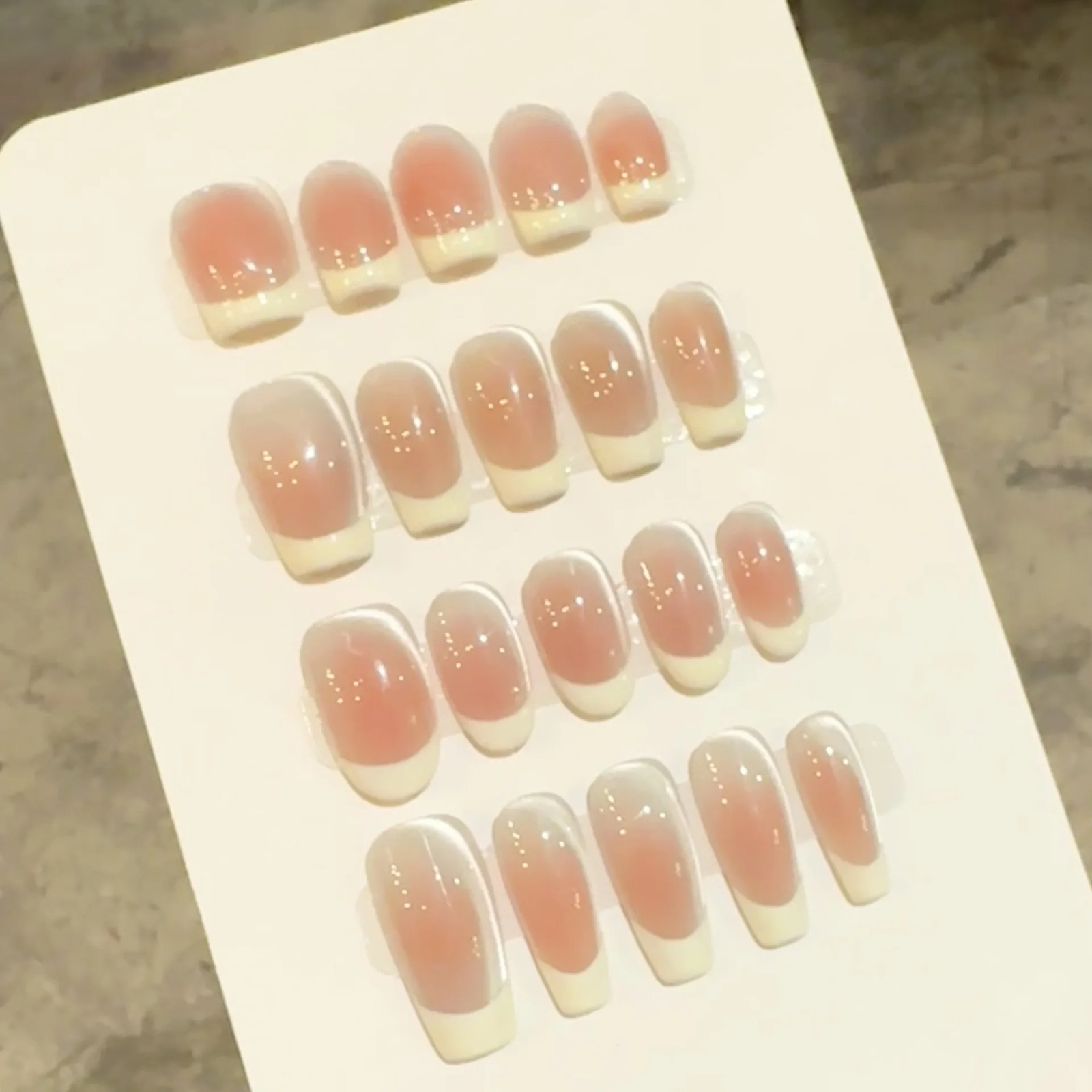 10Pcs Handmade French Cat Eye Press on Nails Ins Simple Nude Pink Sweet Girl Fak