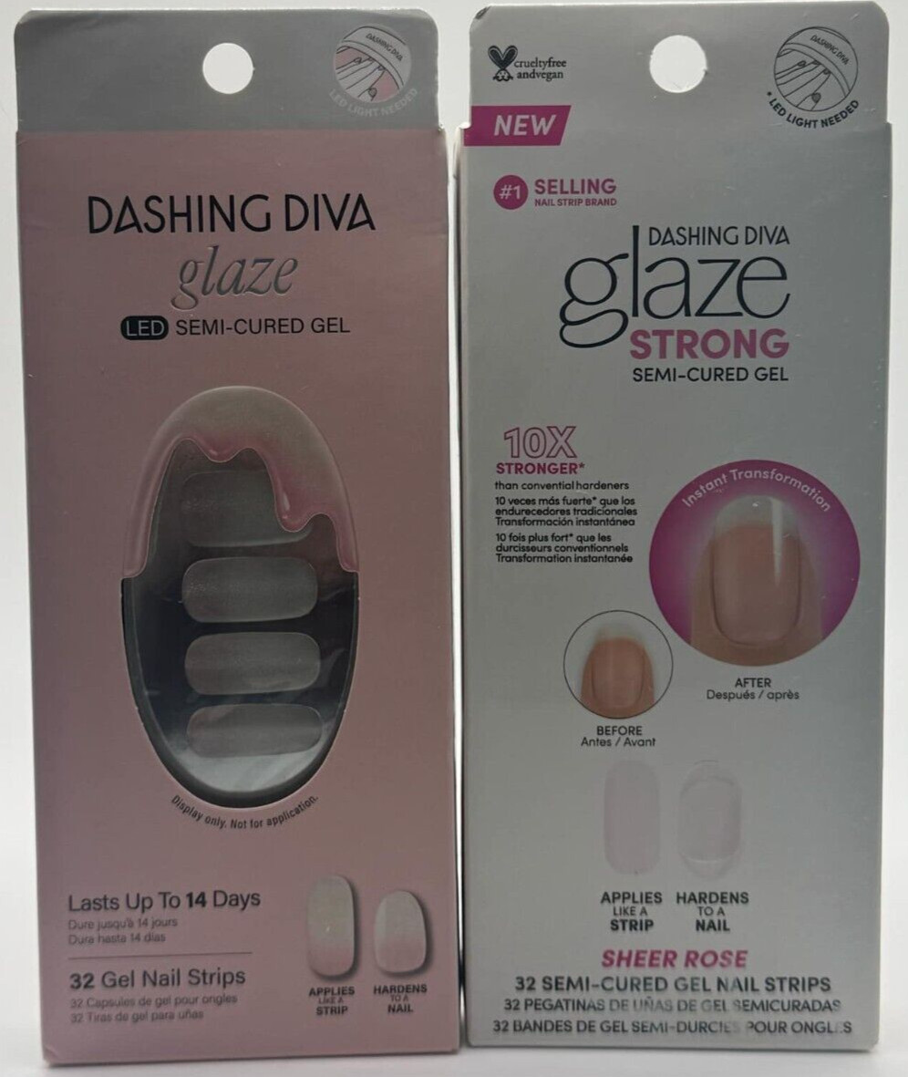 2PK Dashing Diva Glaze LED Semi Cured Gel SET ~ Sheer Rose & In The Buff ~ NEW