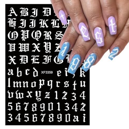 8 Sheets Old English Nail Sticker 3D Self-Adhesive Pegatinas Uñas Old Alphabet