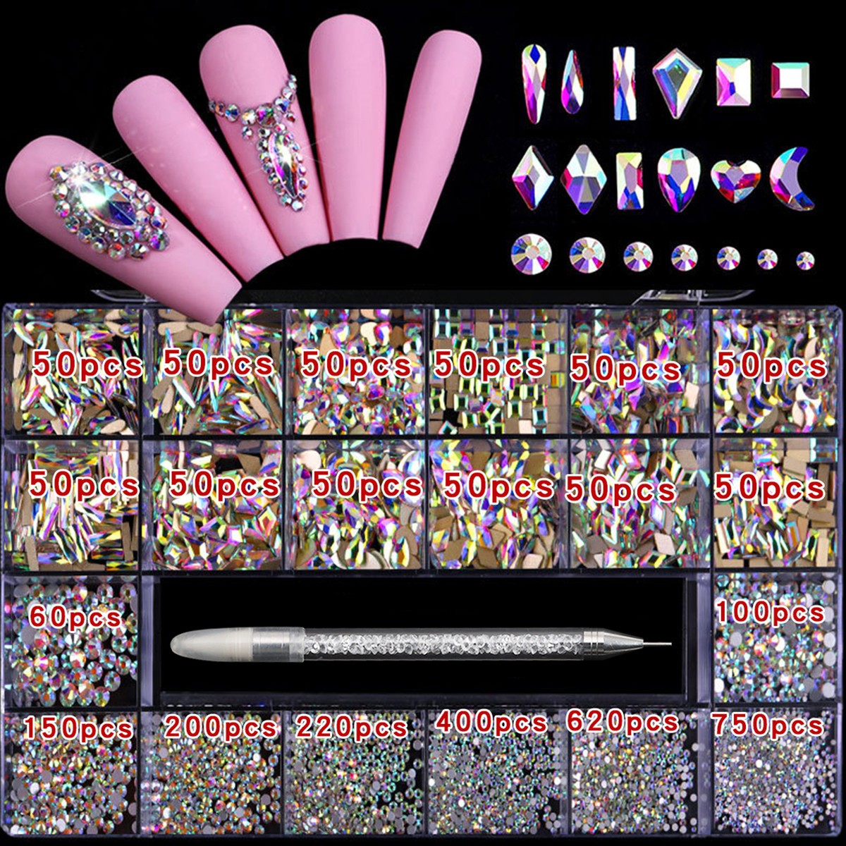 21 grid nail art diamond flat bottom glass diamond multi-style special-shaped di