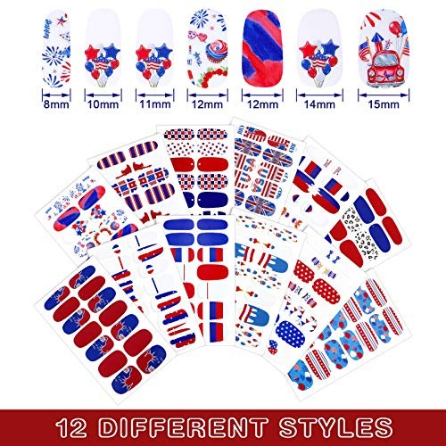 12 Sheets 4th of July Nail Wraps Stickers Decals Patriotic Labor Day Classic