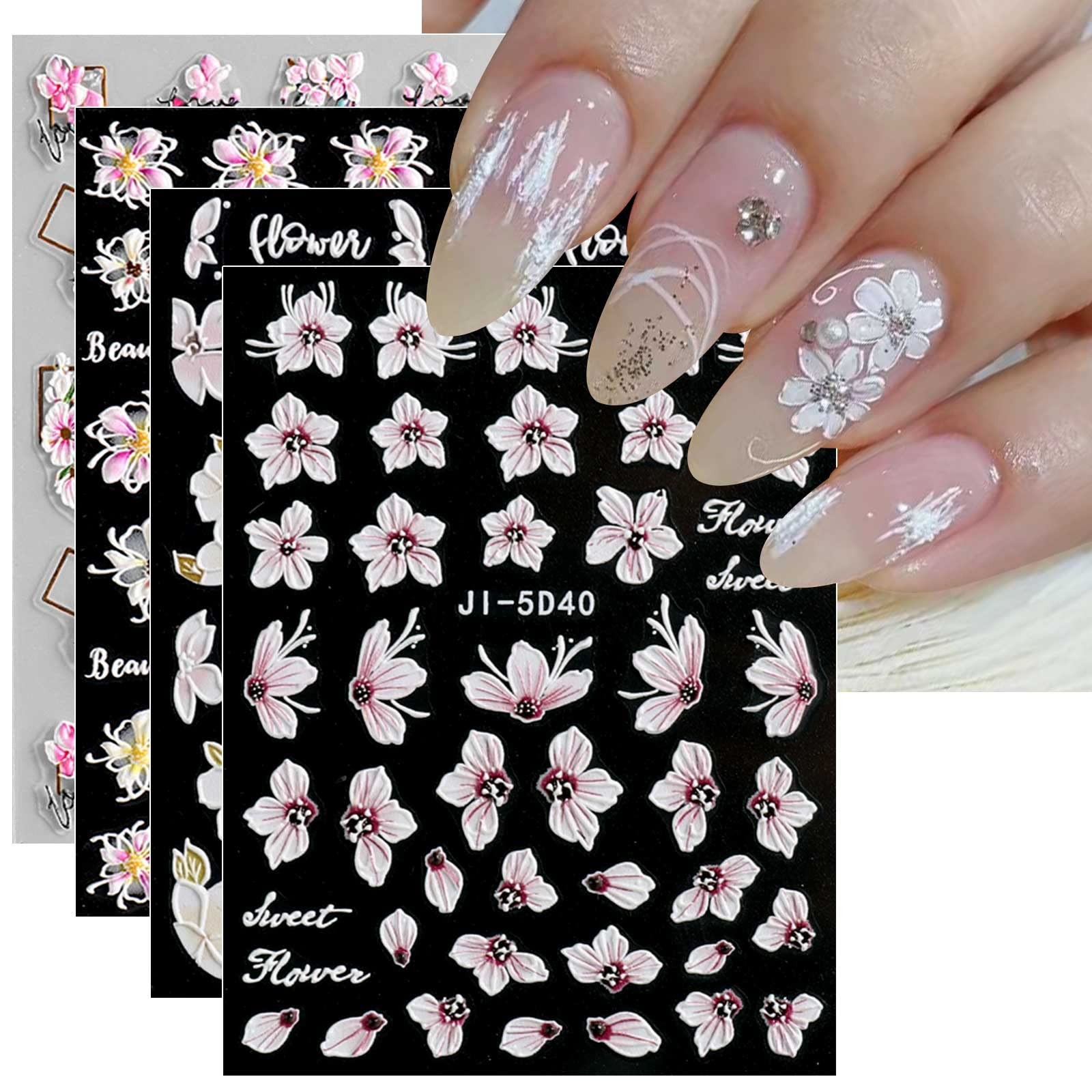 3D Embossed Spring Flower Nail Art Stickers Decals Self-Adhesive Pegatinas Uñ…
