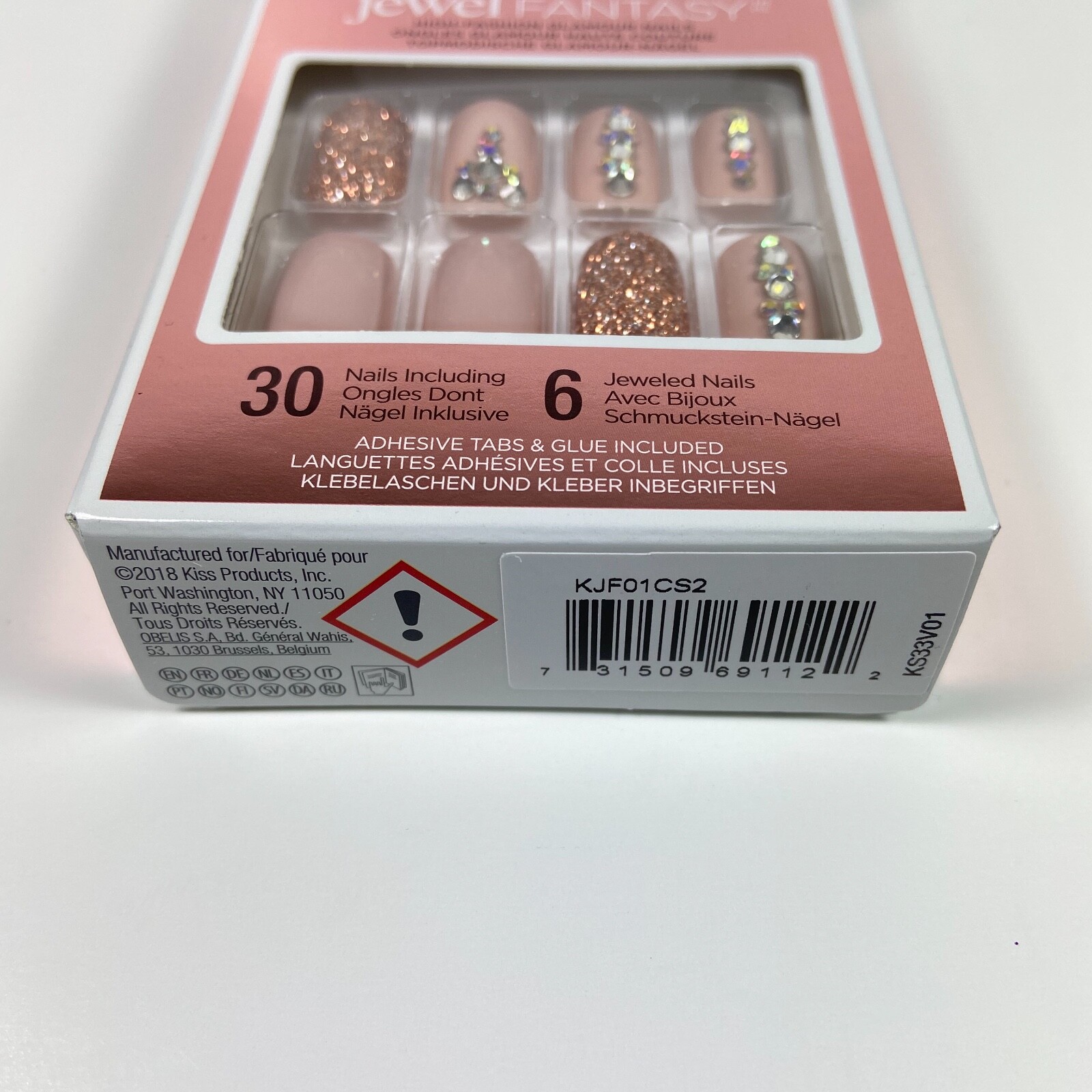 NEW Kiss Nails Jewel Fantasy Press or Glue Manicure Medium Gel Beige Copper Gems