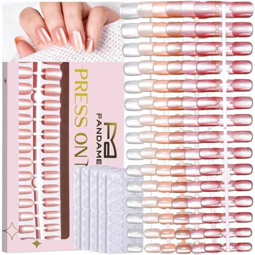 Press on Nails Cat Eye, 6 Short Square white/nude/orange/brown/pink/plum
