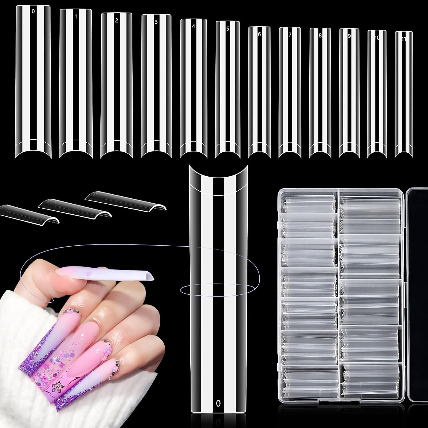 504PCS No C Curve Clear Nail Tips for Acrylic Nails Professional, 3XL