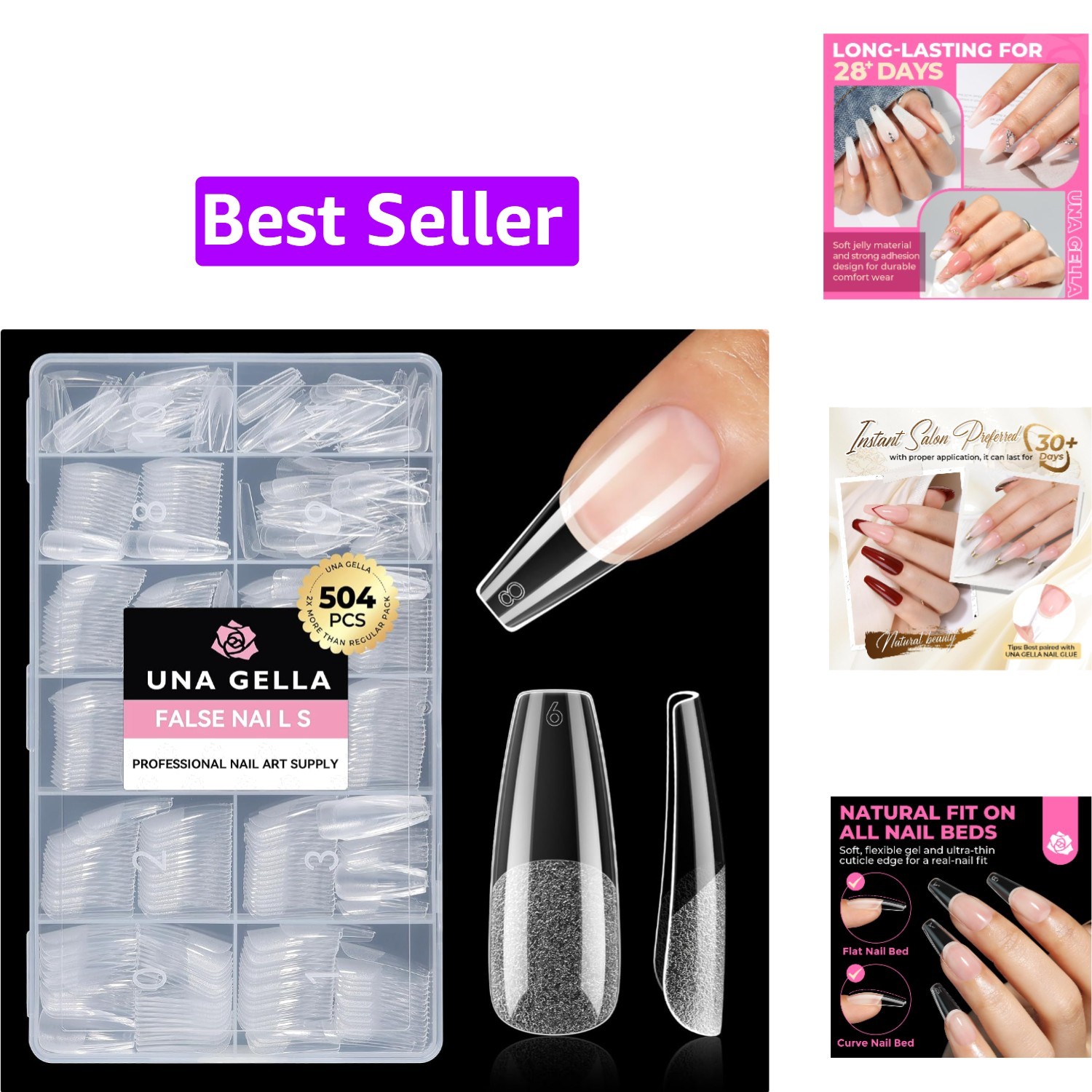 Long Coffin Nail Tips 504pcs Pre-Shape Half Matte Fake Nails | Full Cover Cle…