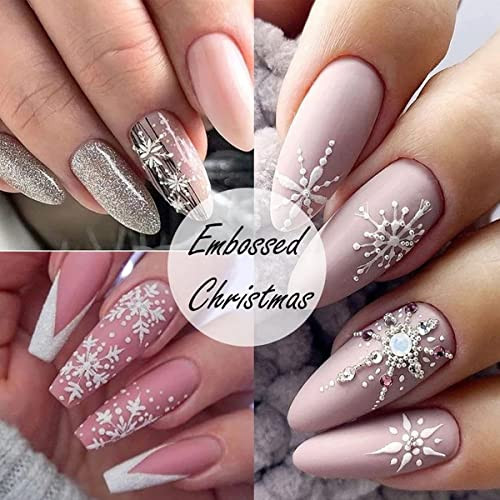 5D White Snowflake Embossed Nail Art Sticker -Christmas New Year Snowflake