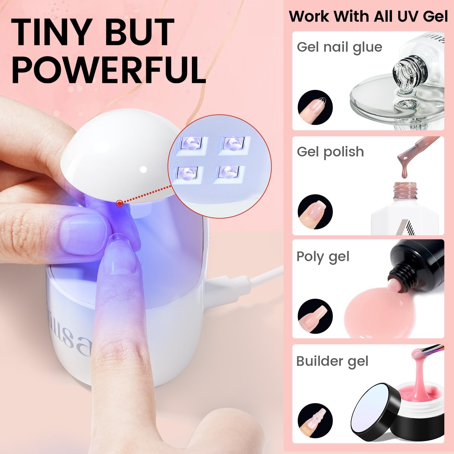 Nail Extension Kit 240pcs Short Almond Tips, 2-in-1 Glue & Base Coat, Gel Lamp