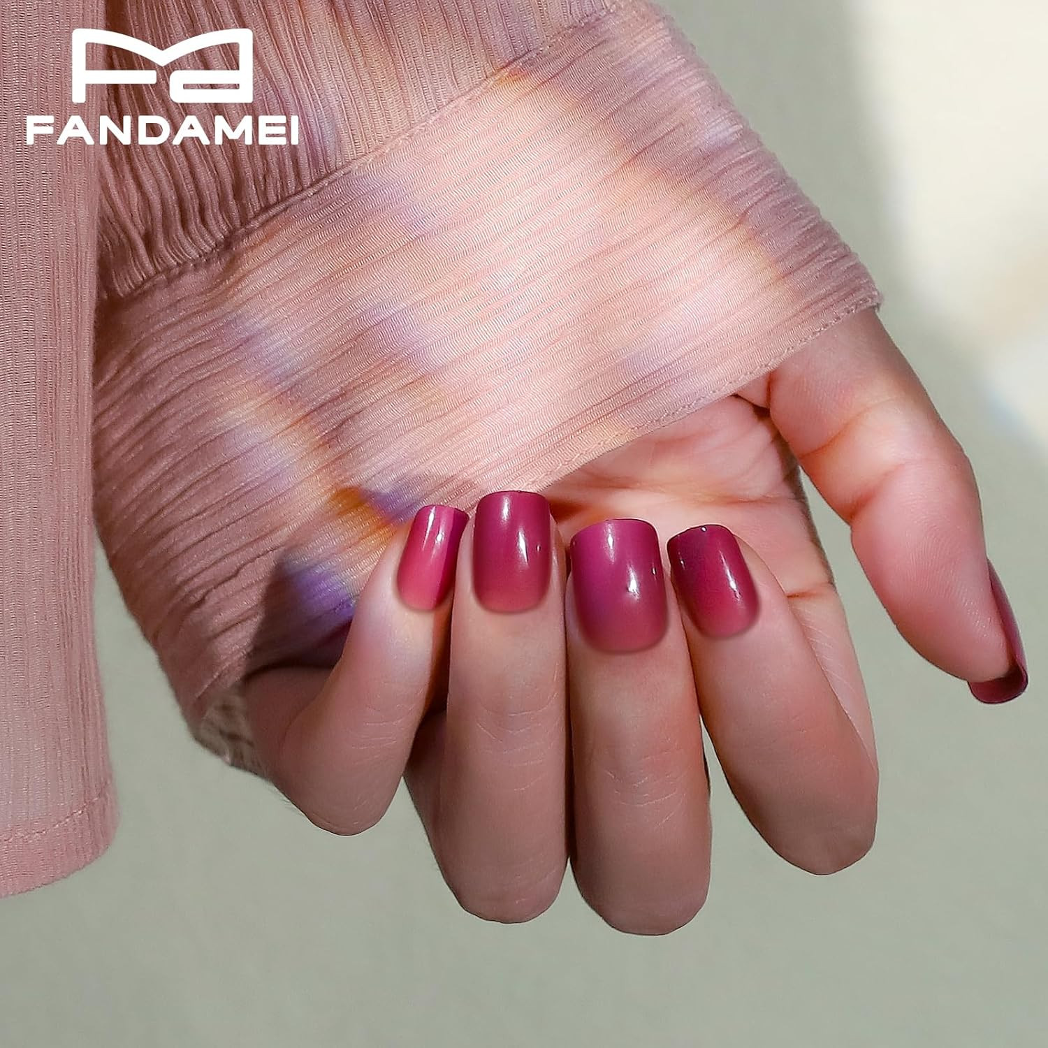 Press on Nails – 24PCS Short Round, 12PCS Purple & 12PCS Pink Glossy. Natural Fi