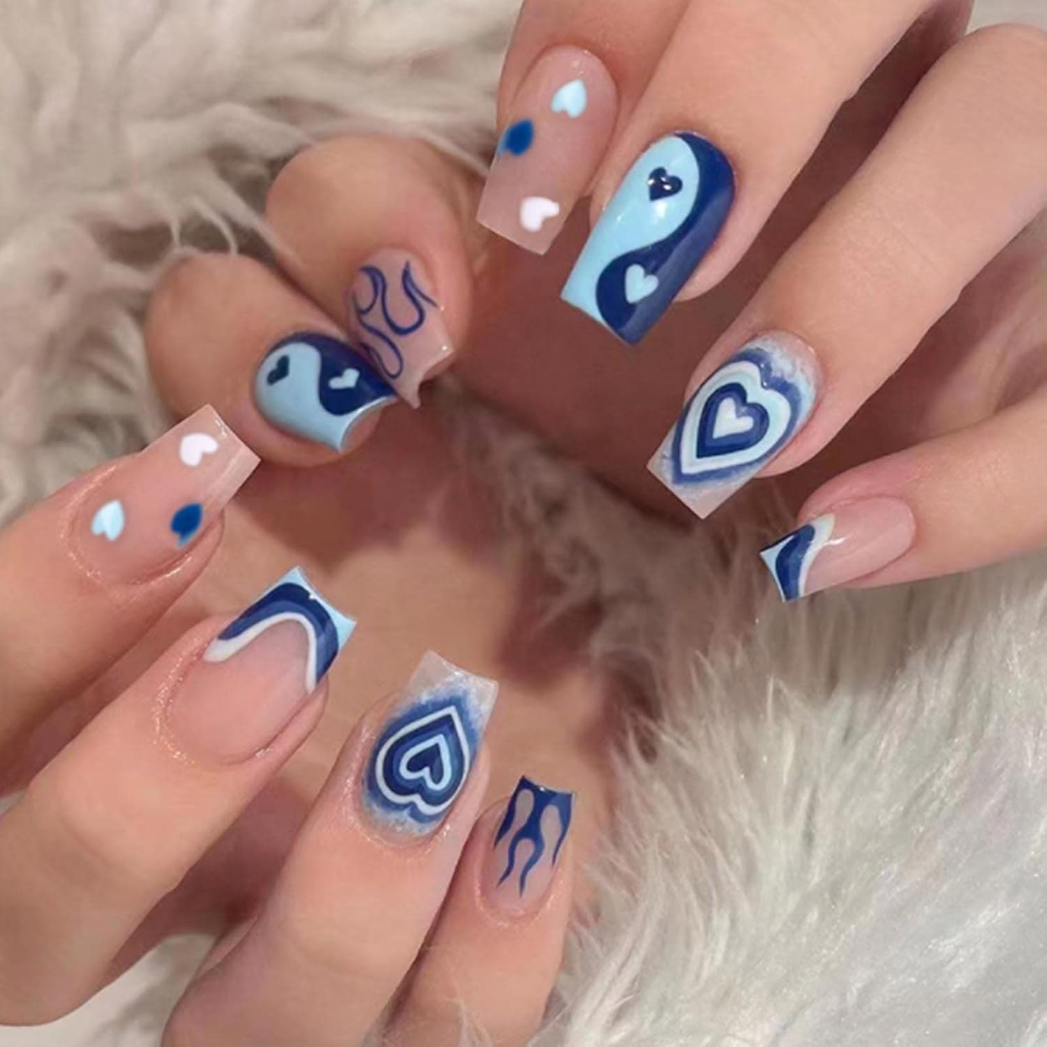 Square Press on Nails Short Fake Nails French Acrylic Full Cover False Nails for