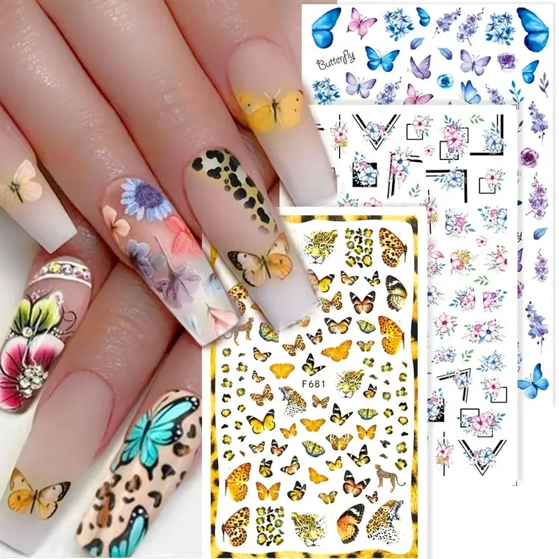 Nail Art Stickers Butterfly Self Adhesive Transfers 3D Minimalist Colourful 1pc
