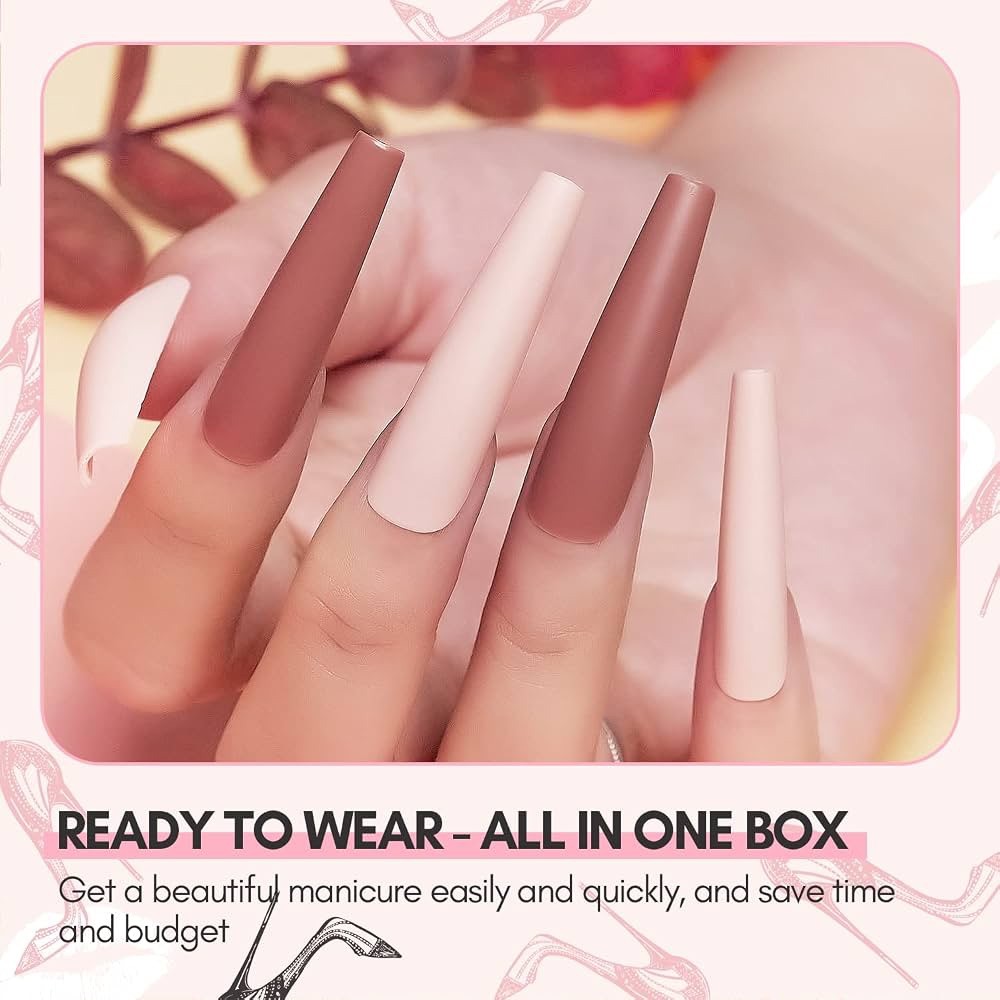 Makartt XXL Long Press-On Nail Kit, Glue-On Acrylic Nails, French Press-On Nails