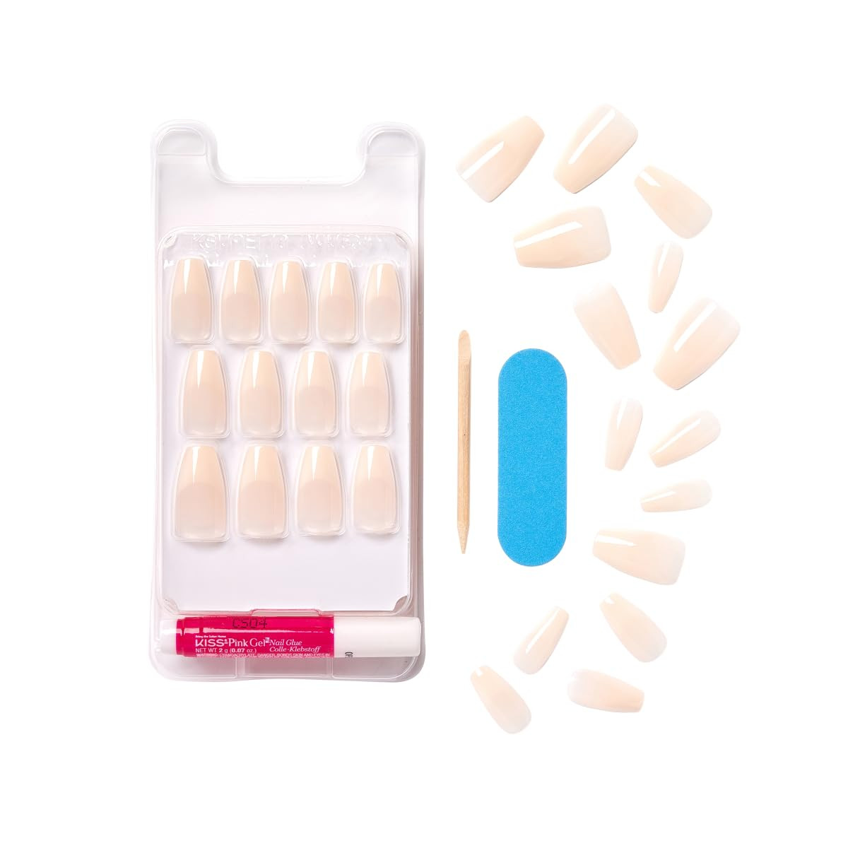 Salon Acrylic French Manicure Set, ‘Leilani’, Medium Length, Nude Square Press-O