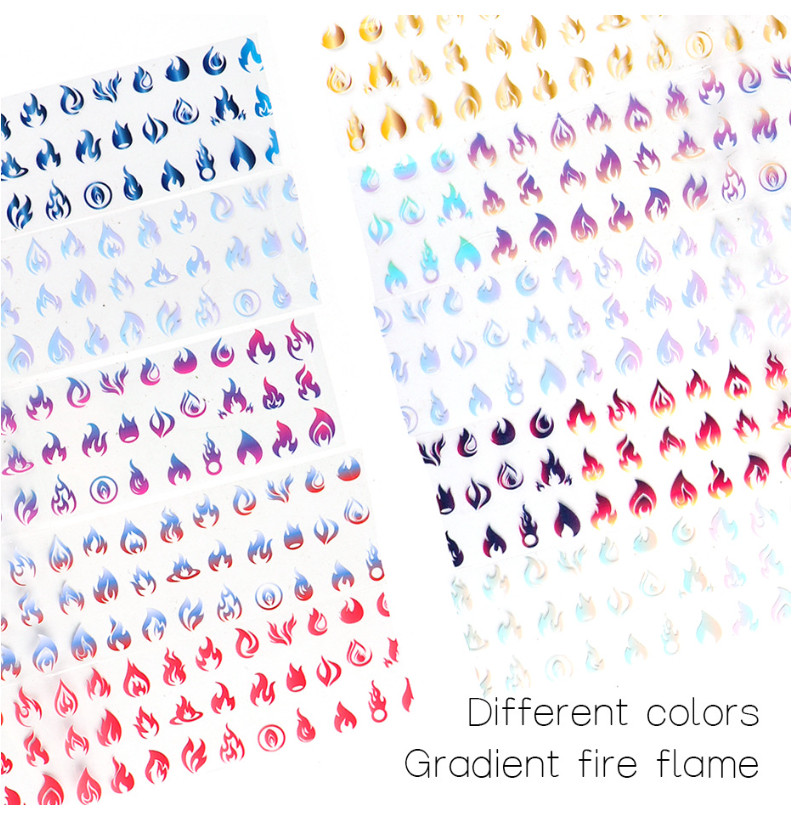 10Pcs Gradient Nails Art Foil Fire Nail Transfer Stickers Foils Decoration NS47
