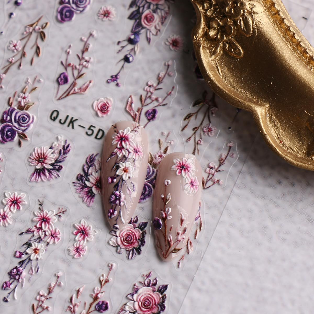 3D Embossed Flower Nail Art Stickers Decals Self-Adhesive 5D Spring