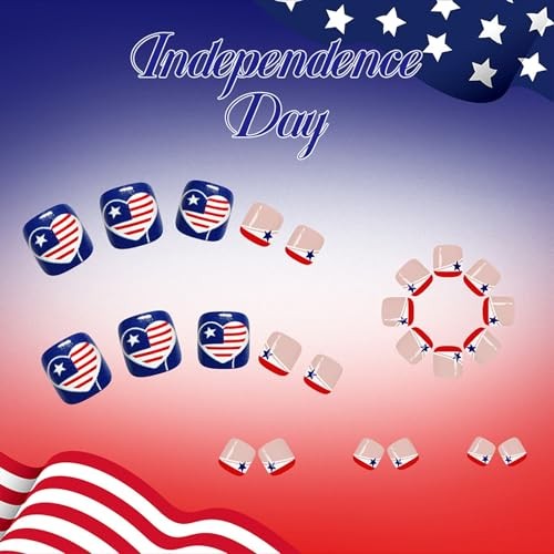 250th Anniversary USA Press on Toenails – Short Square Fake Toenail American A02