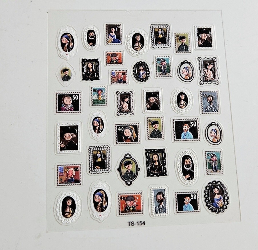 NWT NAIL ART DESIGN 3D SELF-SEAL STICKERS FAMOUS ART & ARTIST’S 🎨