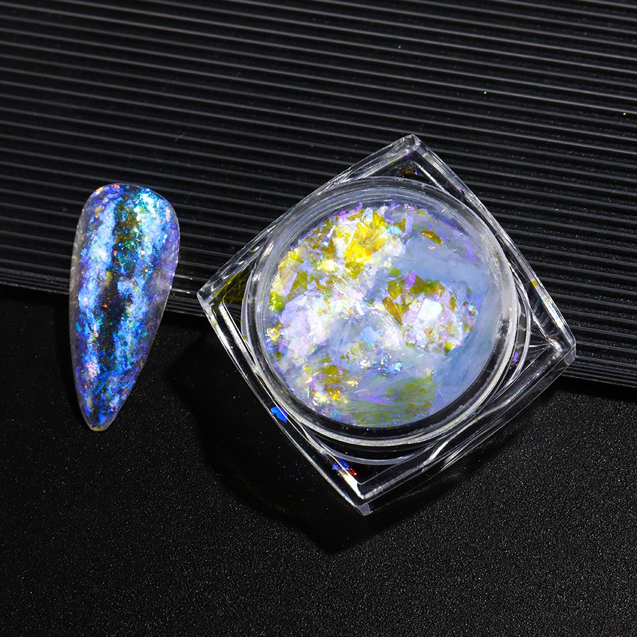 6pcs Aurora Opal Nail Glitter Flakes Iridescent Nail Pigment Crystal Mermaid Spa